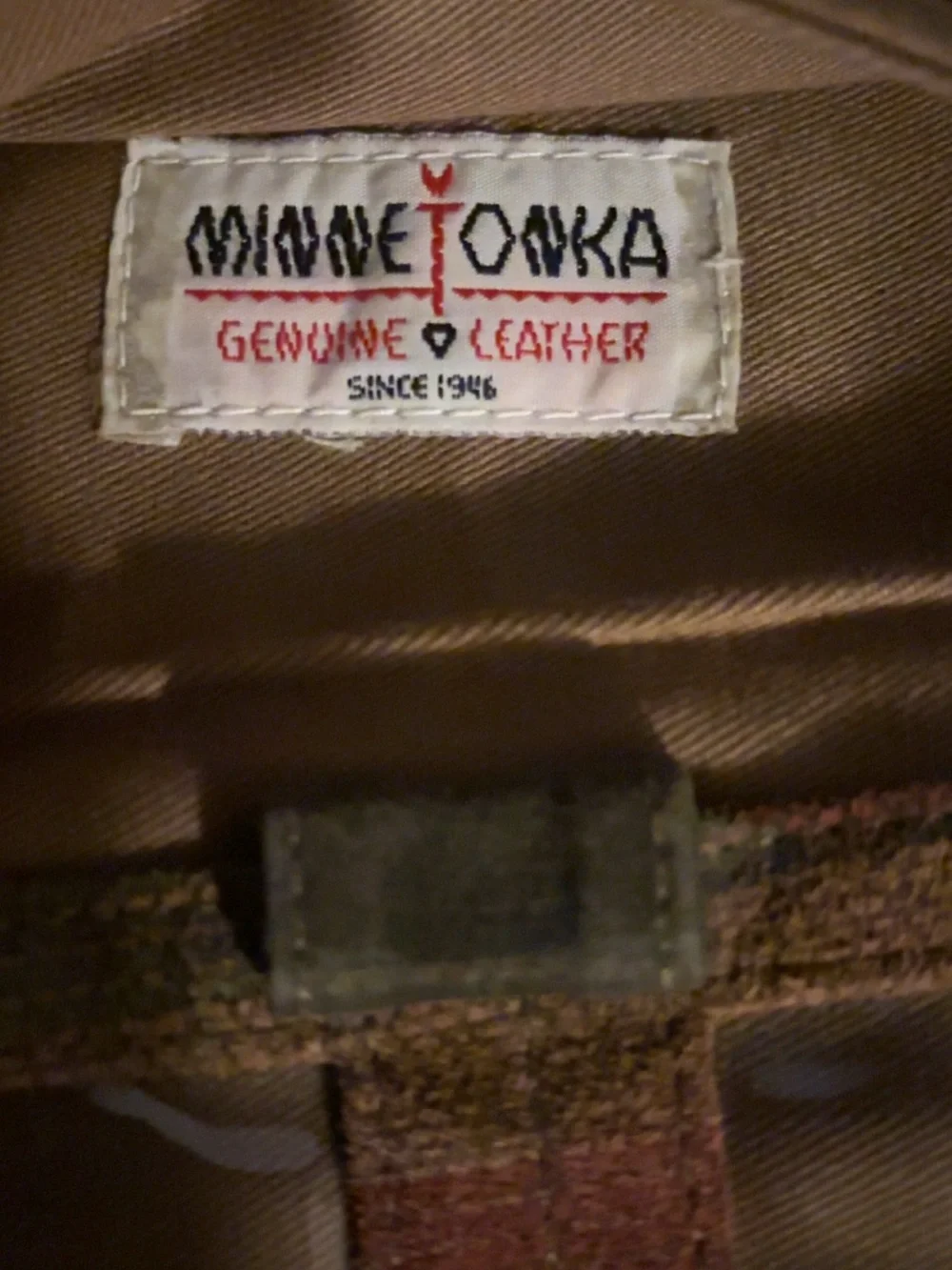 Vintage Minnetonka Brown and Tan Canvas Crossbody with Leather Trim
